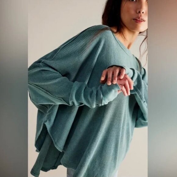 Free People Microphone Drop Thermal Silver Pine Acid Wash Green size Small NWT - Picture 6 of 10